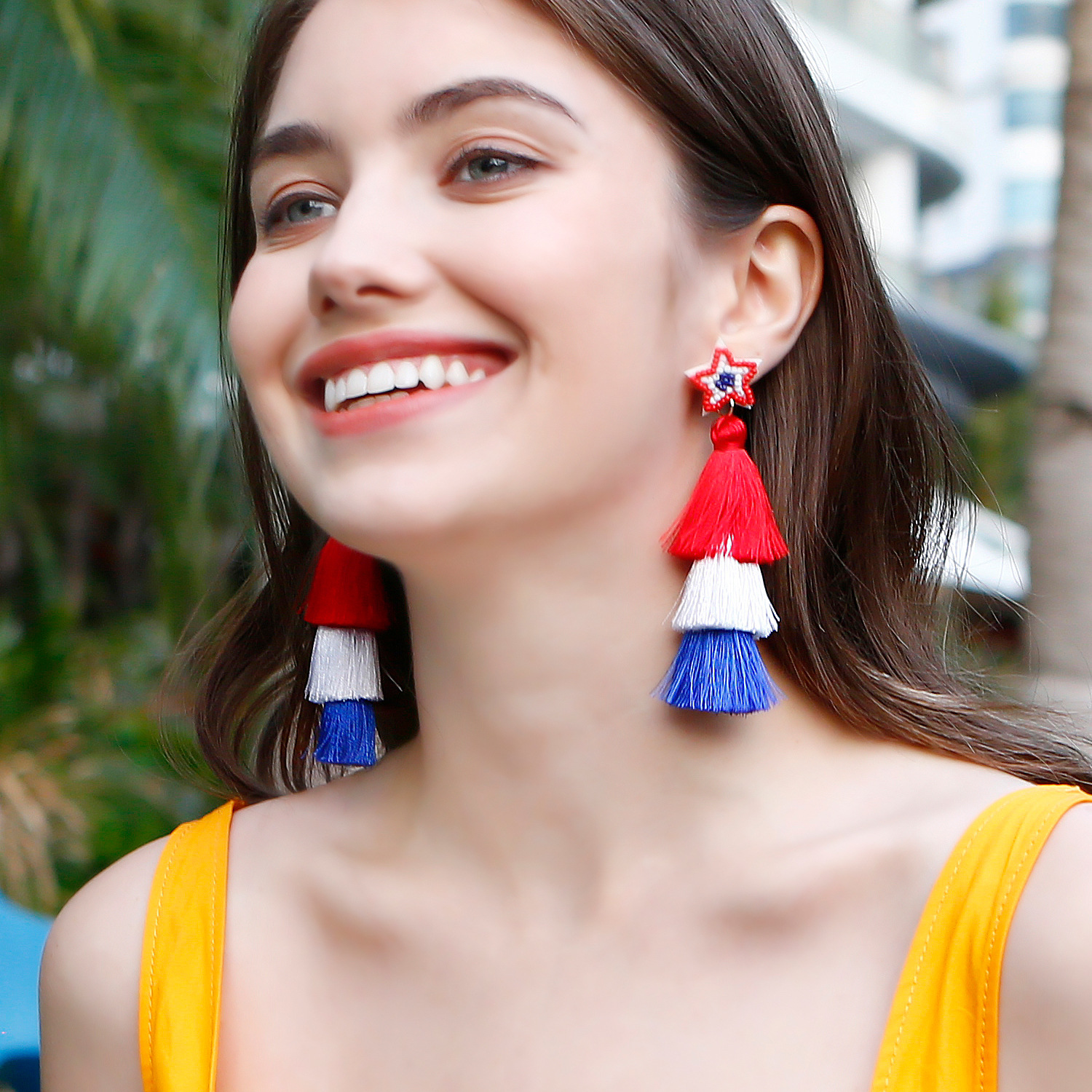 Ethnic style American Independence Day earrings hand-woven finished