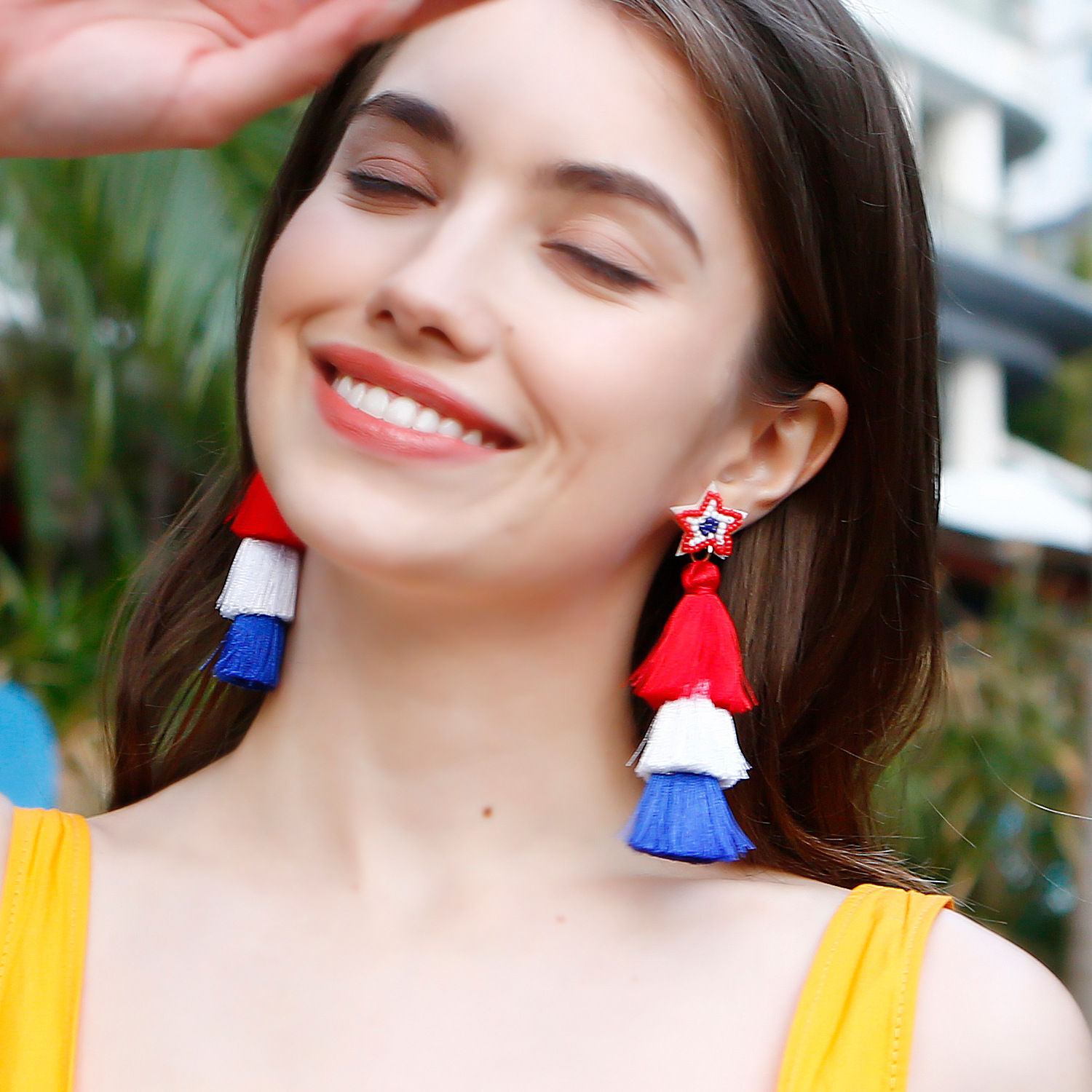 Ethnic style American Independence Day earrings hand-woven finished