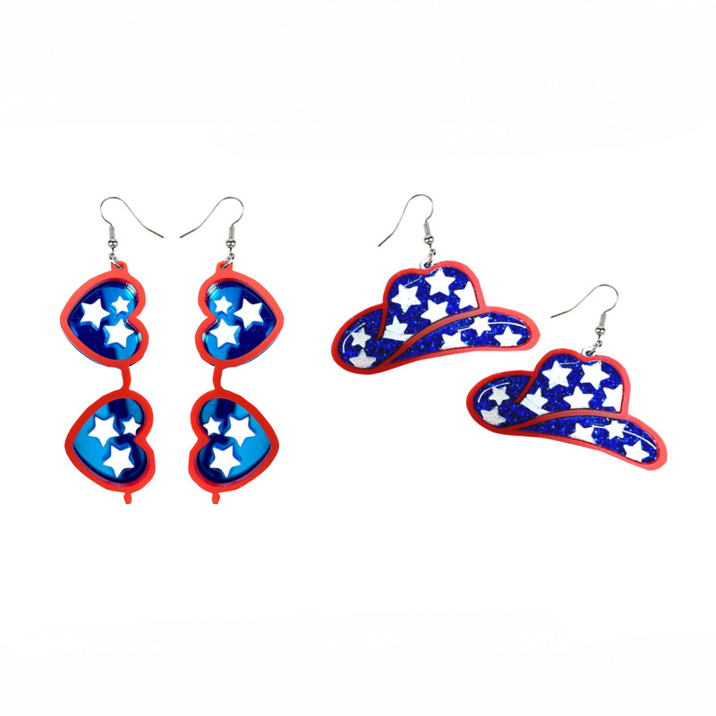 Five-pointed star heart glasses cowboy hat earrings