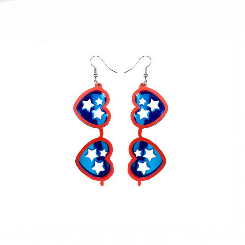 Five-pointed star heart glasses cowboy hat earrings