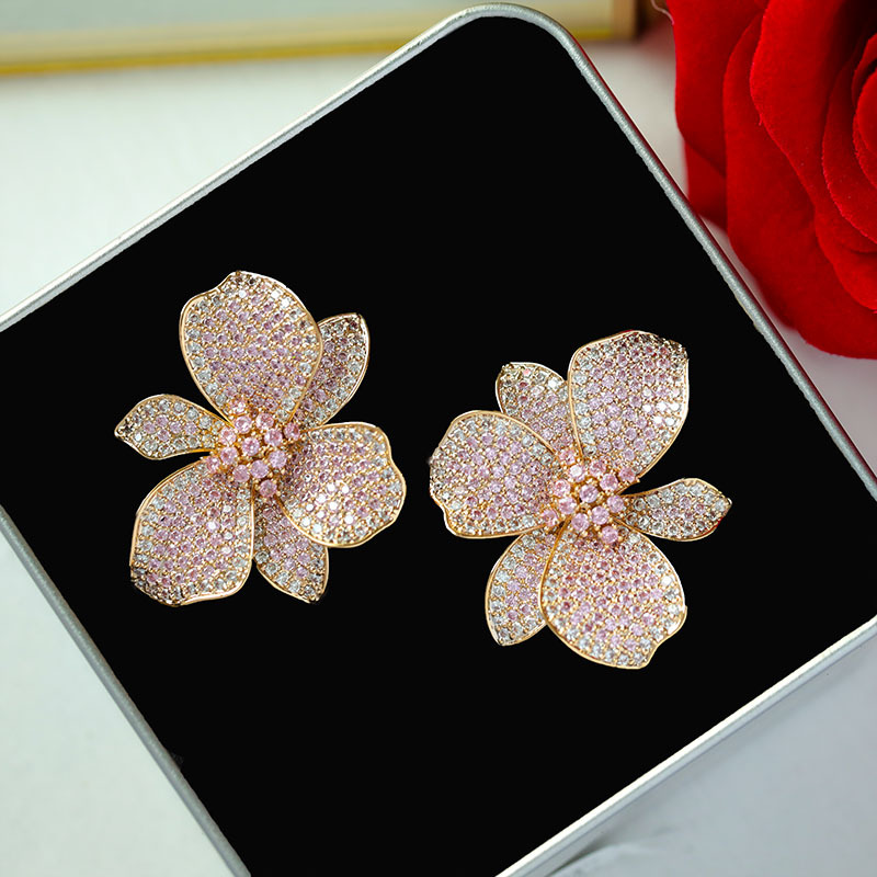 Flower earrings S925 Silver needle full of diamond studs