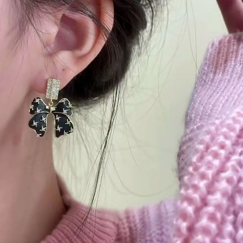 French black bow earrings
