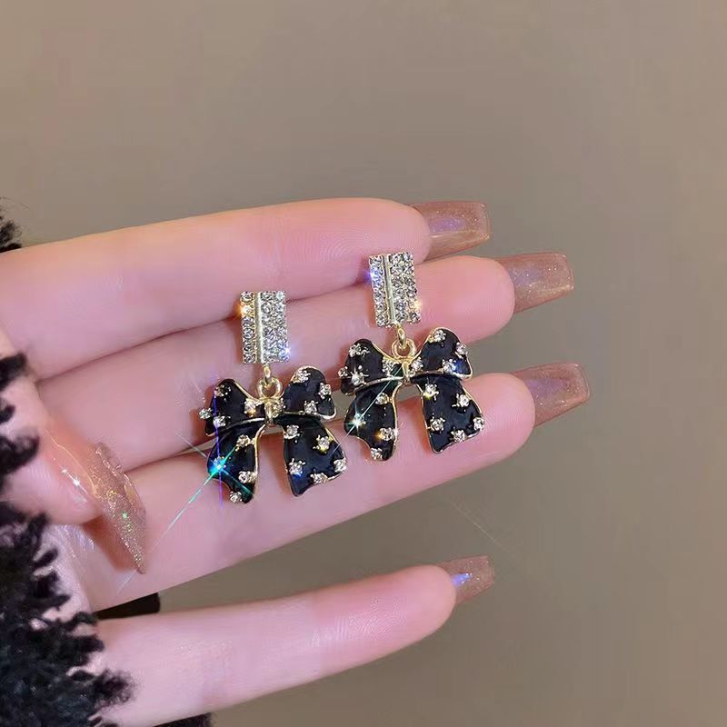French black bow earrings