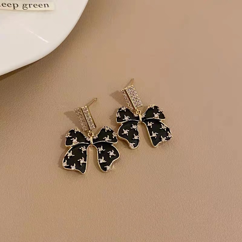 French black bow earrings