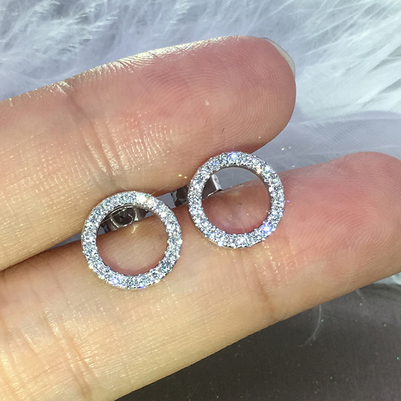 Hollow circle zircon earrings
