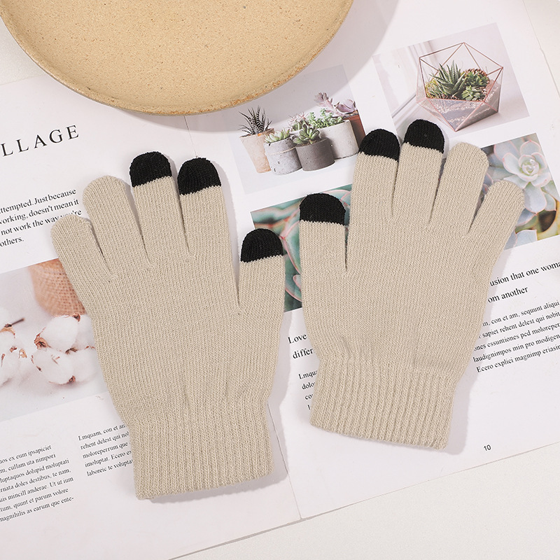 Men’s and women’s mixed knitted wool touch screensaver warm gloves