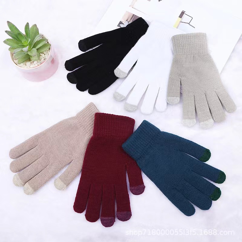 Men’s and women’s mixed knitted wool touch screensaver warm gloves