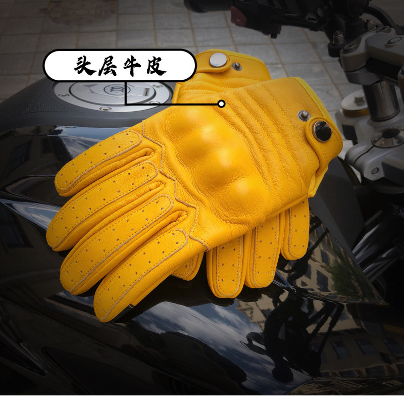 Motorcycle protection vintage motorcycle cowhide leather gloves for men