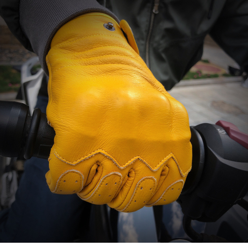 Motorcycle protection vintage motorcycle cowhide leather gloves for men