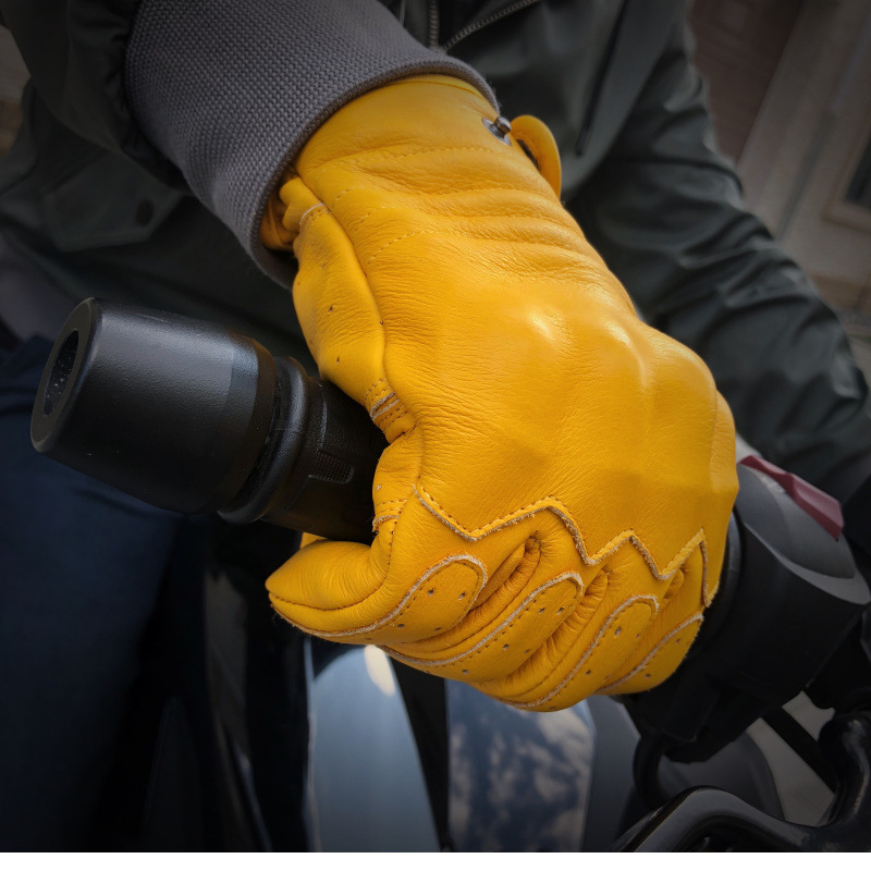 Motorcycle protection vintage motorcycle cowhide leather gloves for men