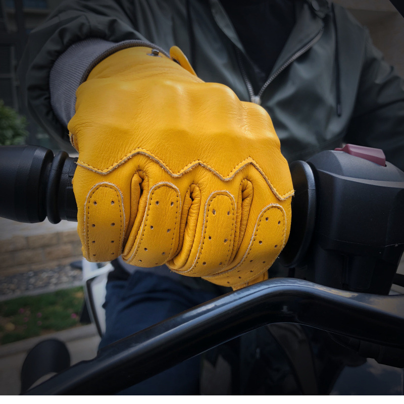 Motorcycle protection vintage motorcycle cowhide leather gloves for men