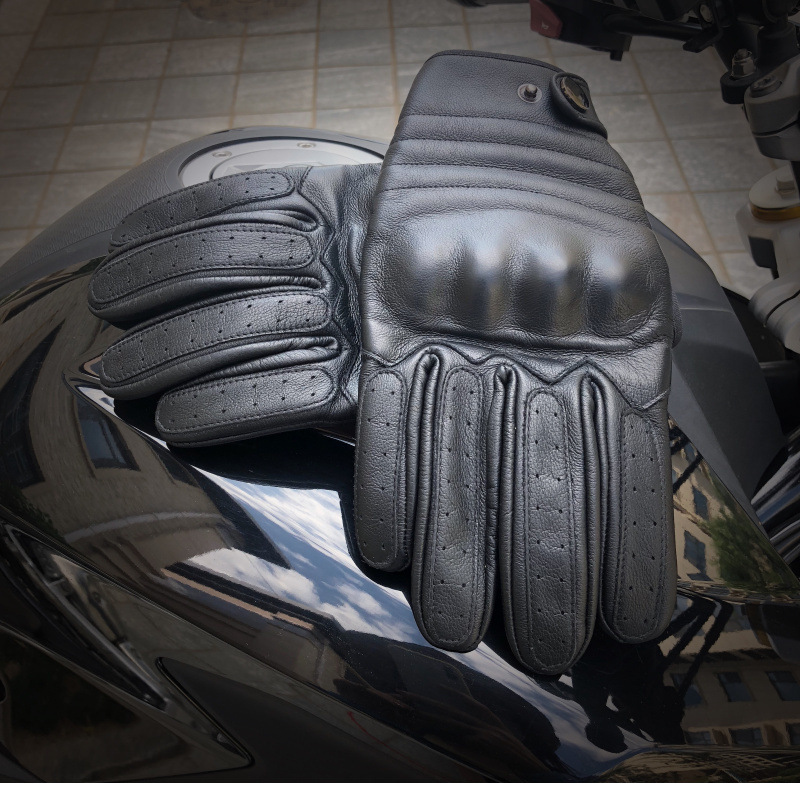 Motorcycle protection vintage motorcycle cowhide leather gloves for men