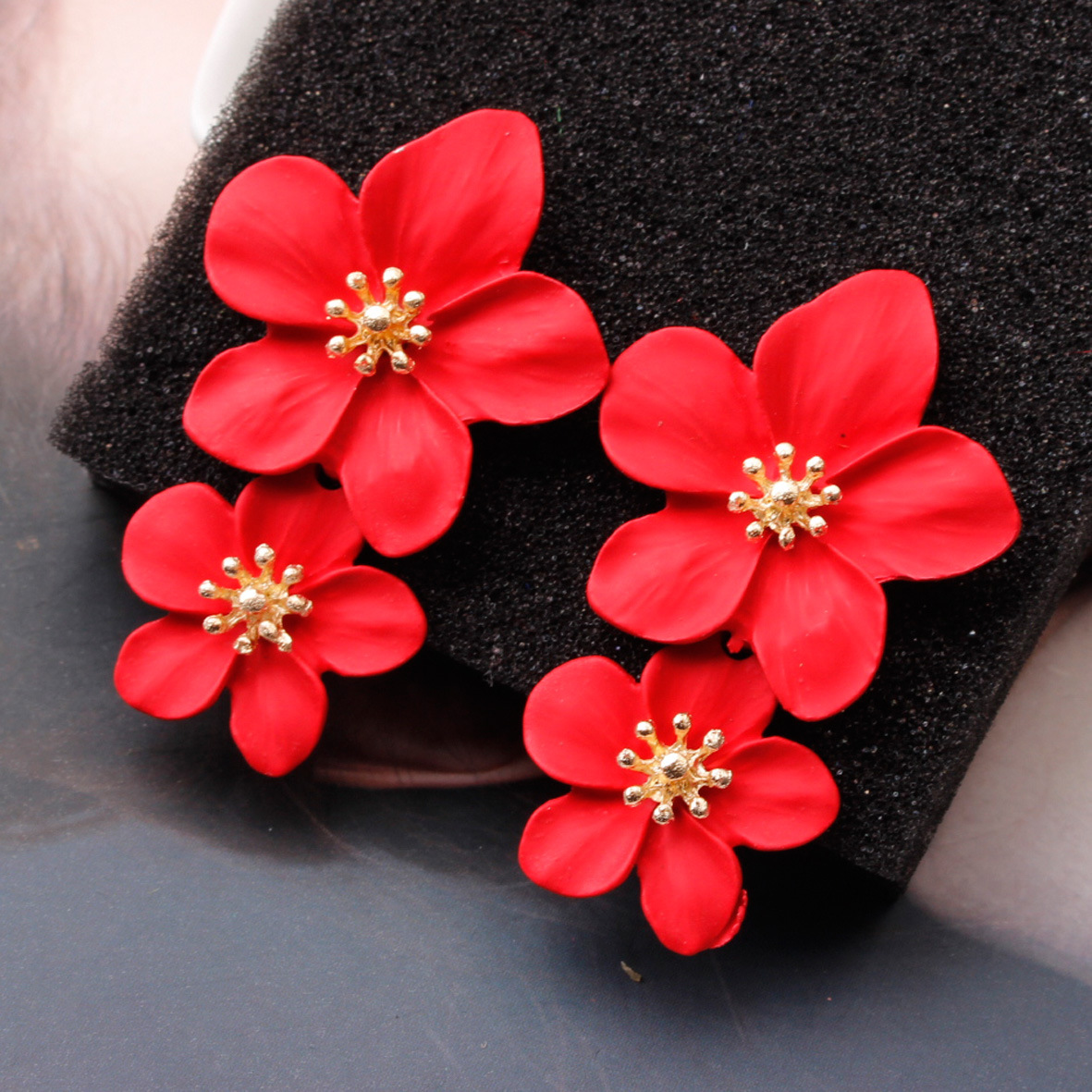 Multicolor double-layer flower studs simple sweet earrings