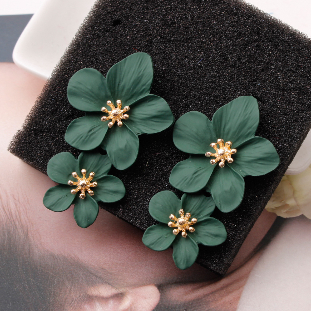 Multicolor double-layer flower studs simple sweet earrings