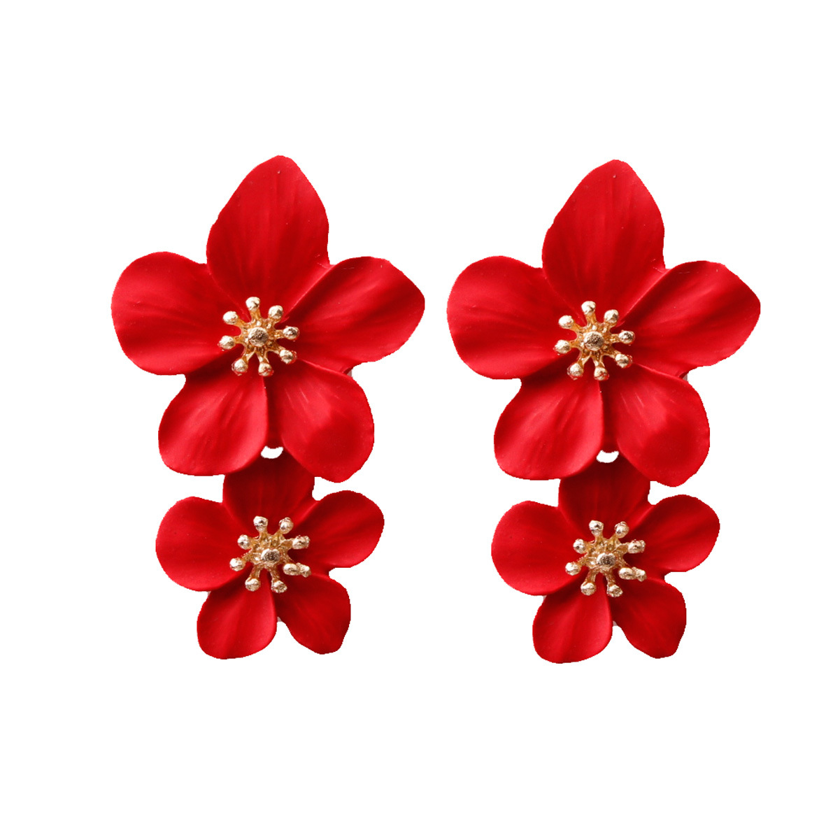 Multicolor double-layer flower studs simple sweet earrings