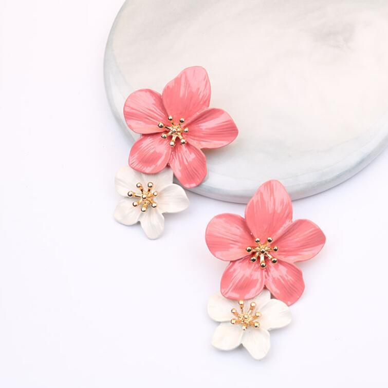 Multicolor double-layer flower studs simple sweet earrings