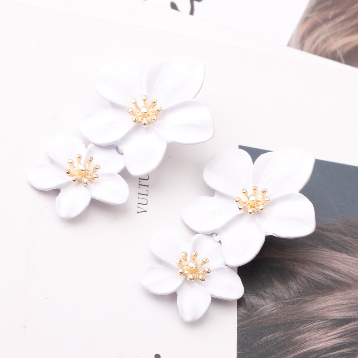 Multicolor double-layer flower studs simple sweet earrings