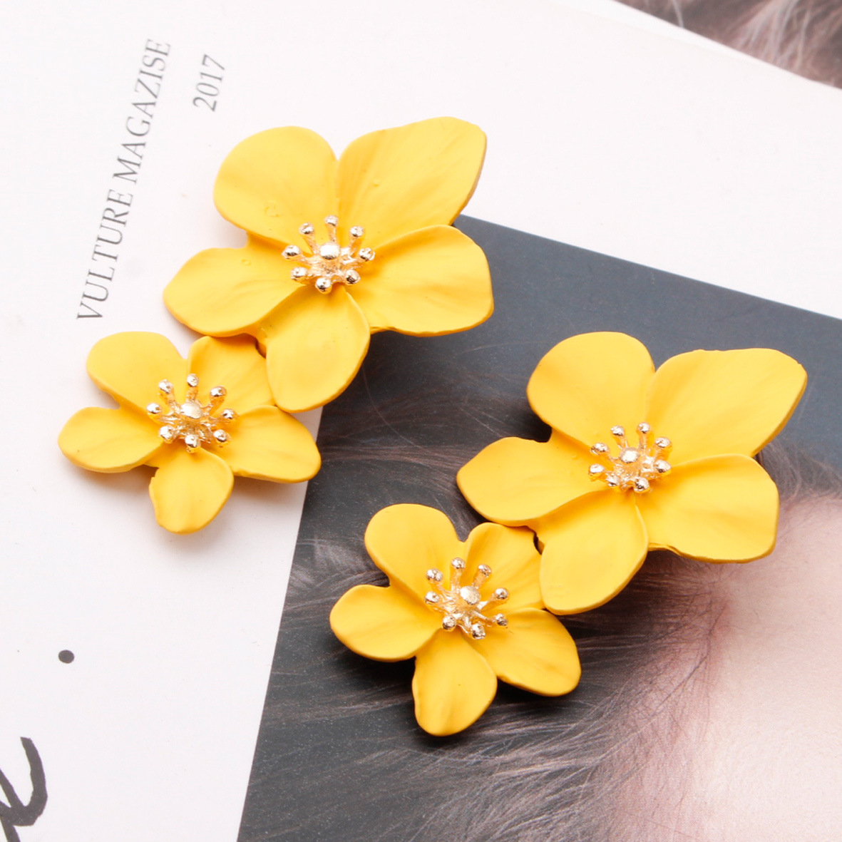 Multicolor double-layer flower studs simple sweet earrings