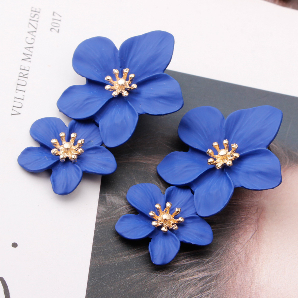 Multicolor double-layer flower studs simple sweet earrings