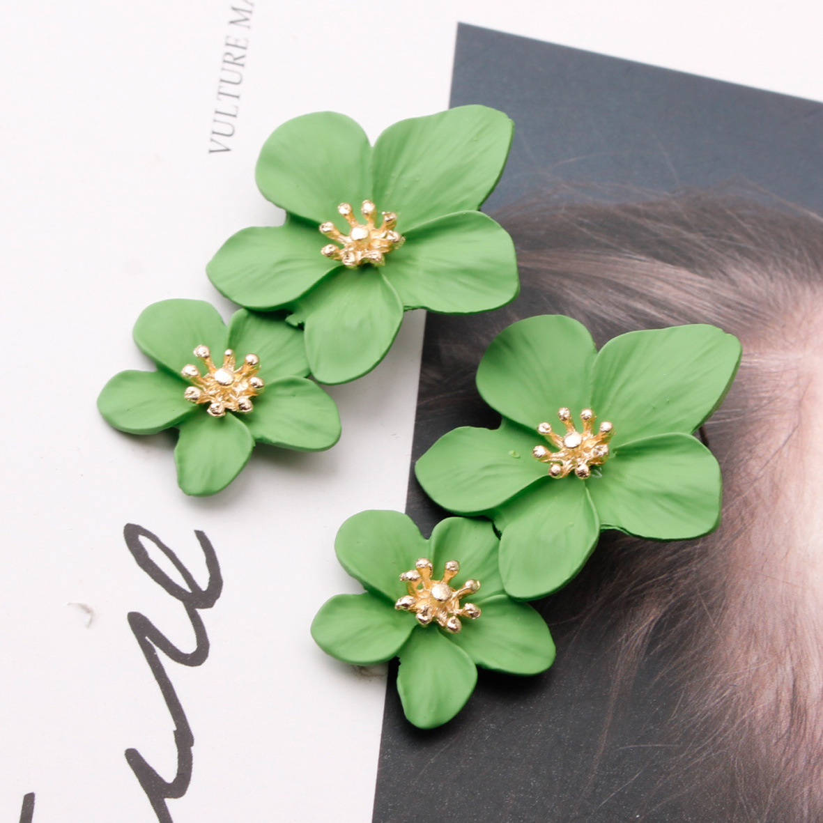 Multicolor double-layer flower studs simple sweet earrings