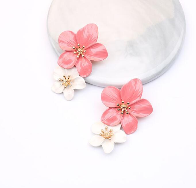 Multicolor double-layer flower studs simple sweet earrings