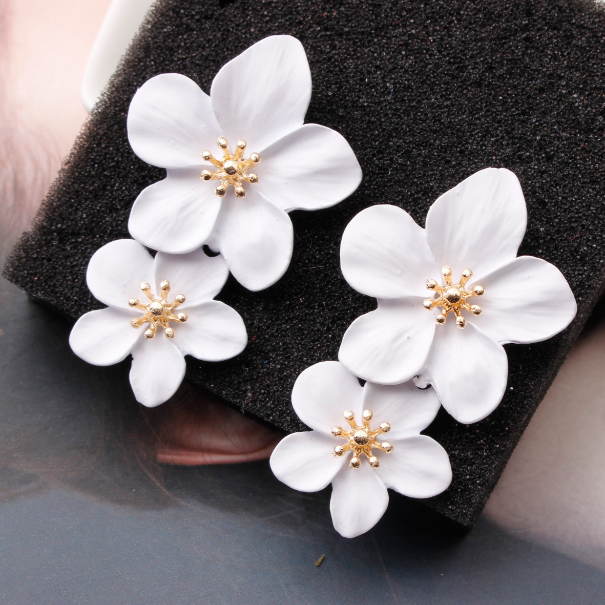 Multicolor double-layer flower studs simple sweet earrings