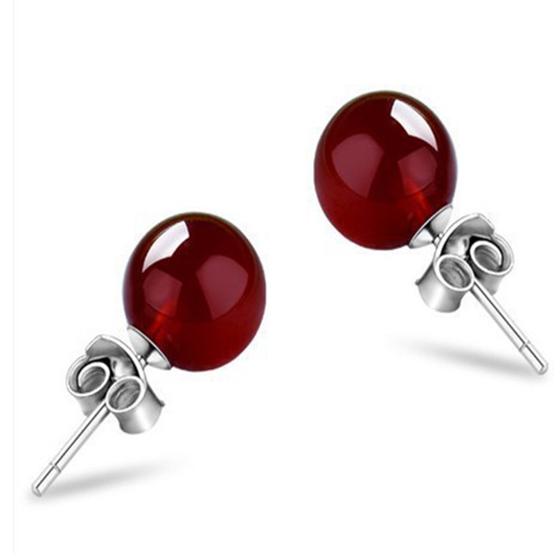 Natural chalcedony earrings silver-plated red agate gemstone