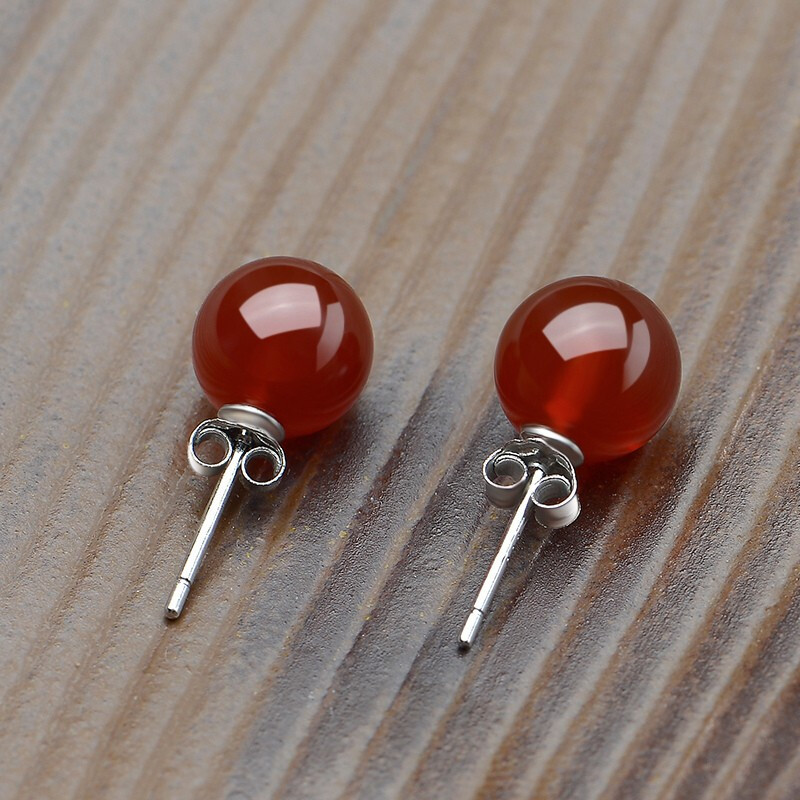 Natural chalcedony earrings silver-plated red agate gemstone