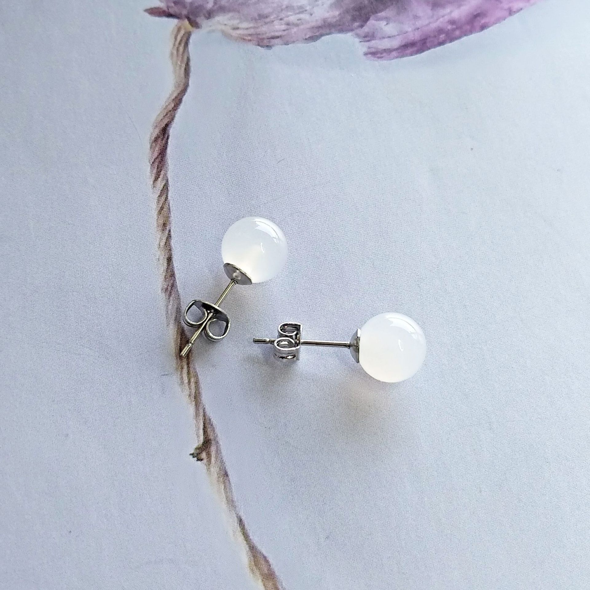 Natural chalcedony earrings silver-plated red agate gemstone