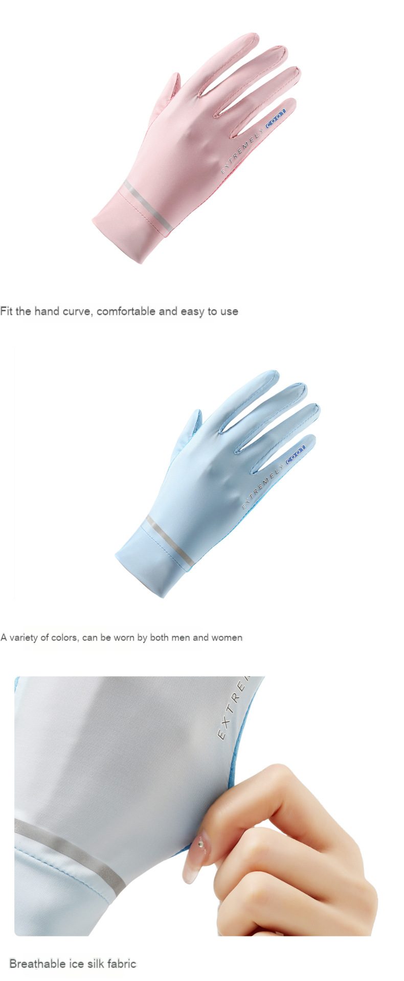 Outdoor sunscreen gloves Women’s reflective strip ice silk short