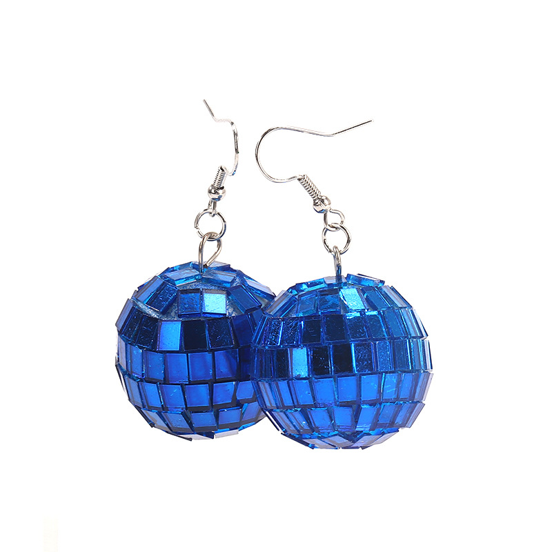 Retro earrings Disco blue light ball earrings
