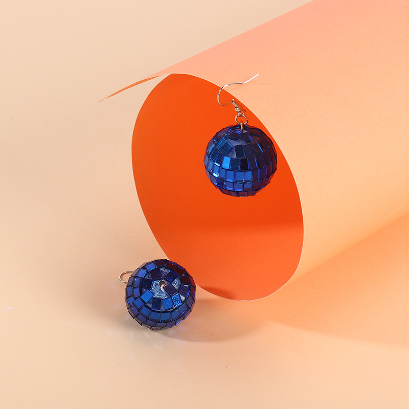 Retro earrings Disco blue light ball earrings