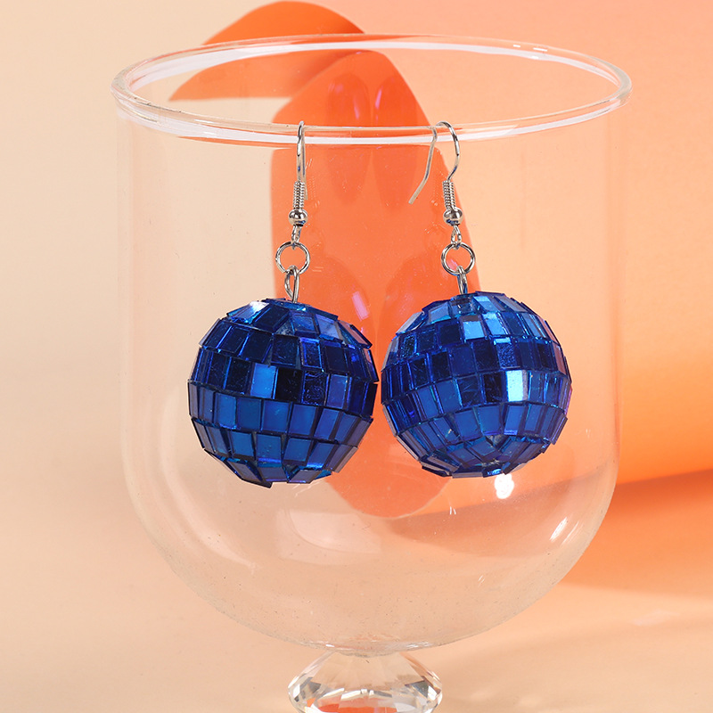 Retro earrings Disco blue light ball earrings