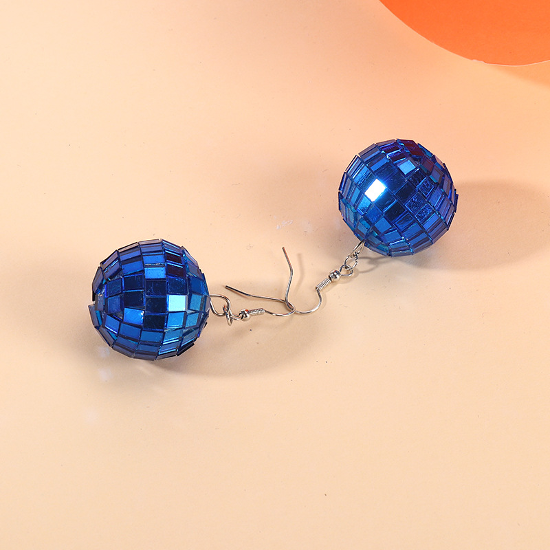 Retro earrings Disco blue light ball earrings