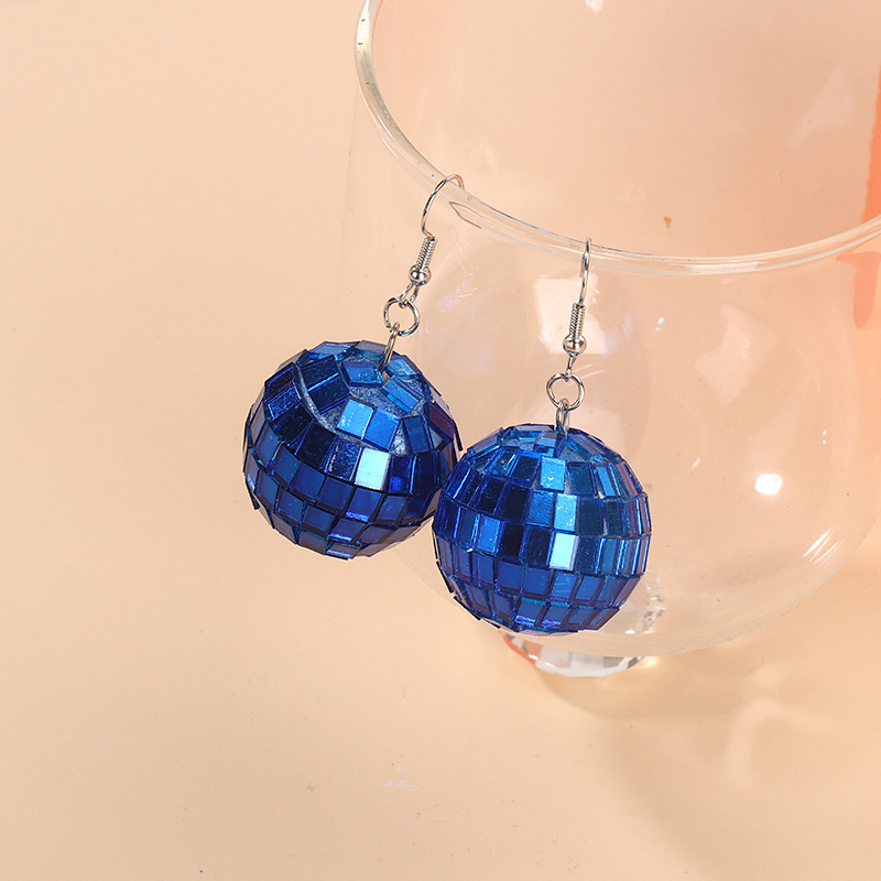 Retro earrings Disco blue light ball earrings