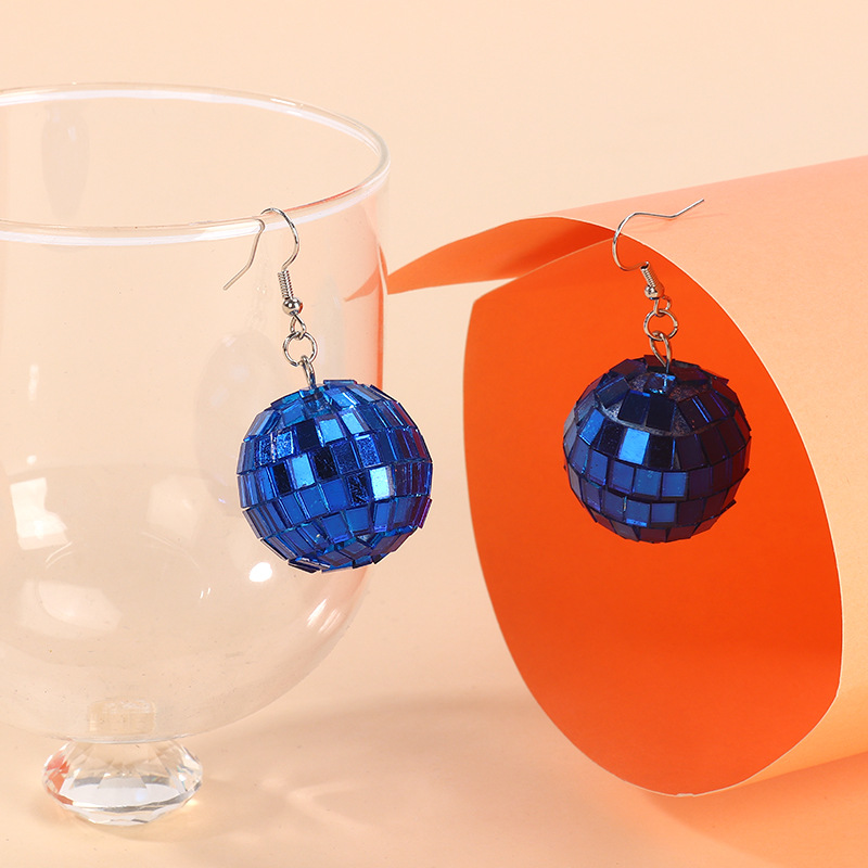 Retro earrings Disco blue light ball earrings