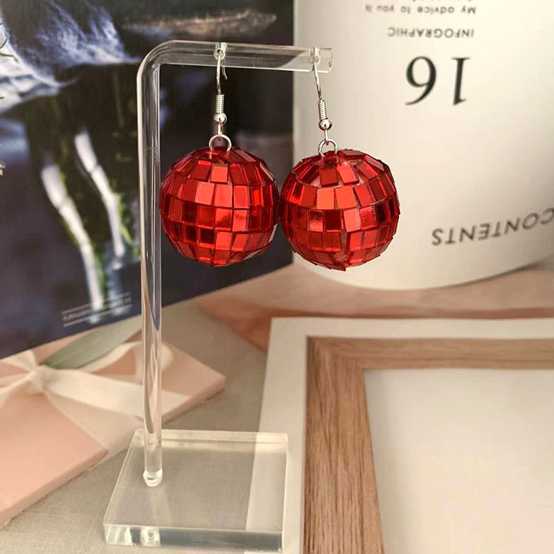 Retro earrings Disco blue light ball earrings