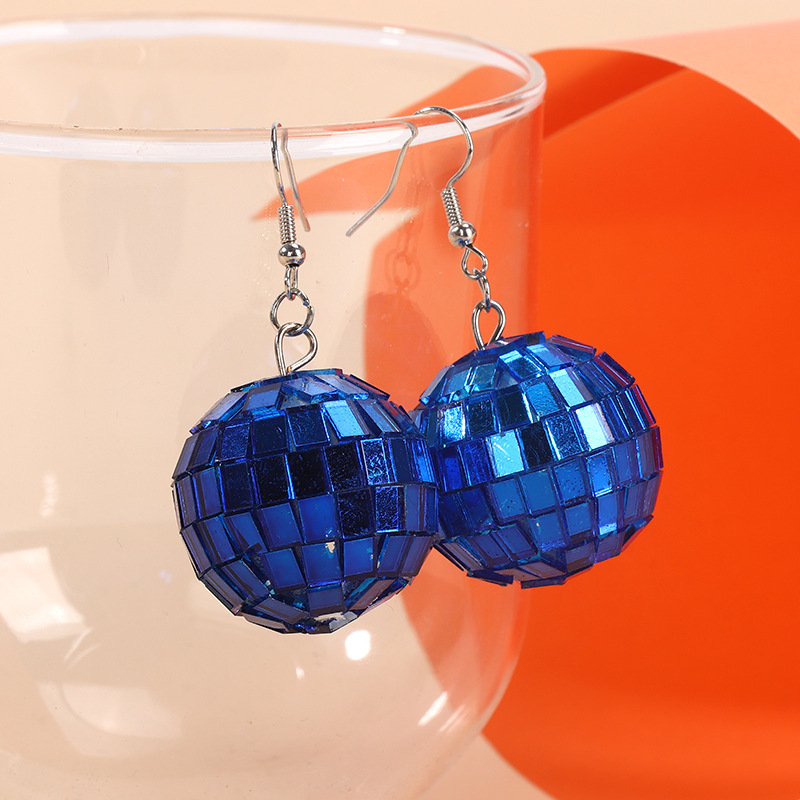 Retro earrings Disco blue light ball earrings