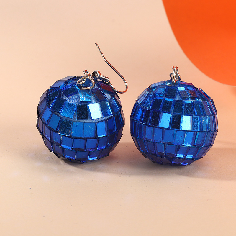 Retro earrings Disco blue light ball earrings