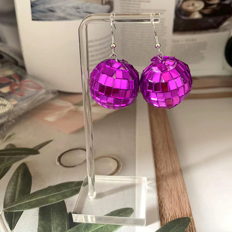 Retro earrings Disco blue light ball earrings