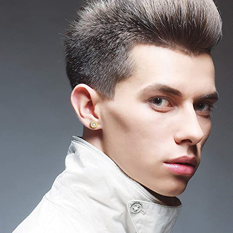 Round diamond set Roman numerals titanium steel earrings