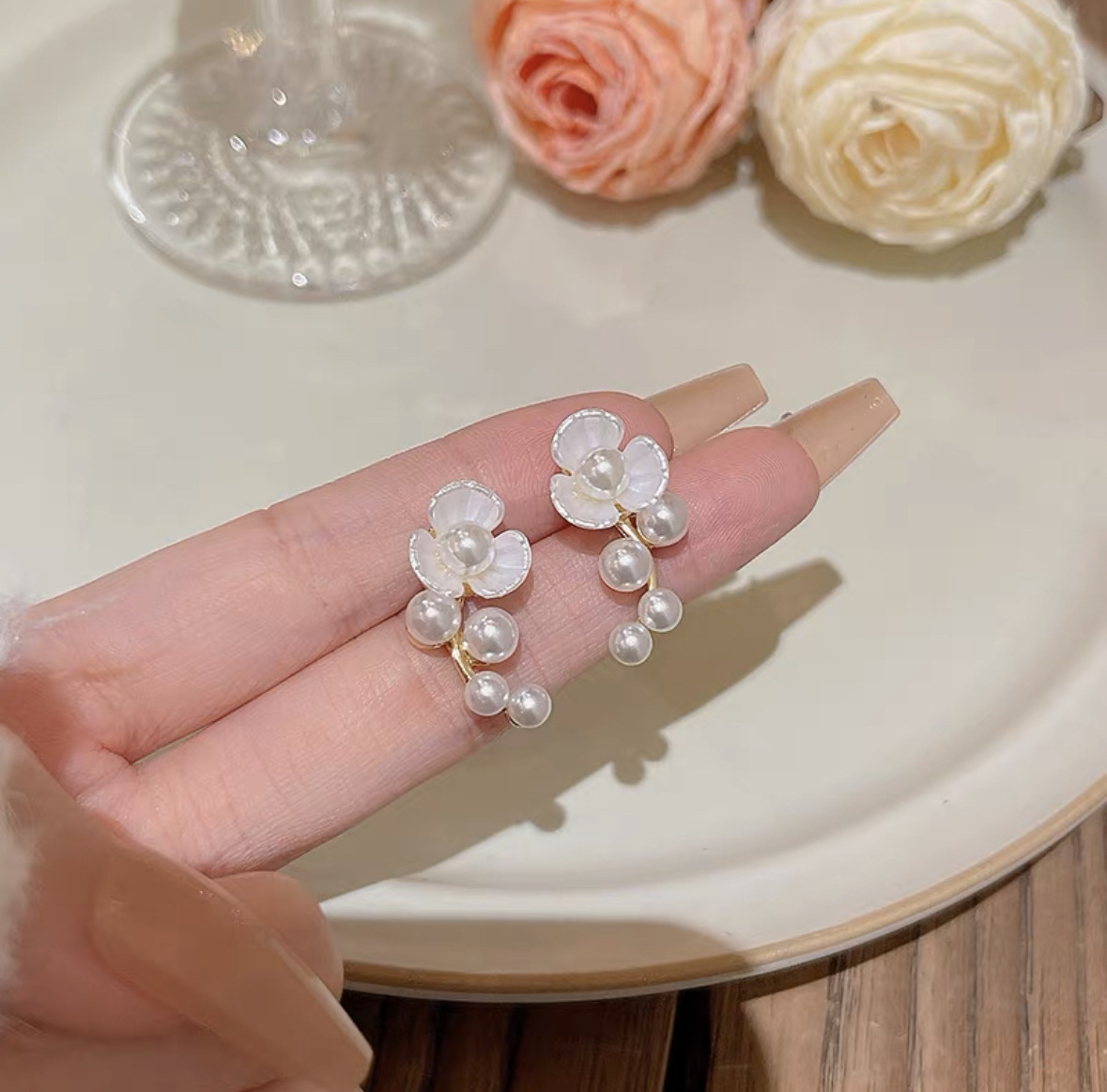 S925 Silver Needle French sweet maiden flower forest earrings