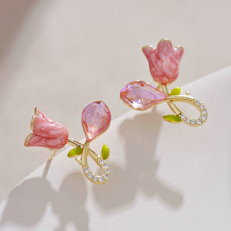 S925 Silver Needle French sweet maiden flower forest earrings