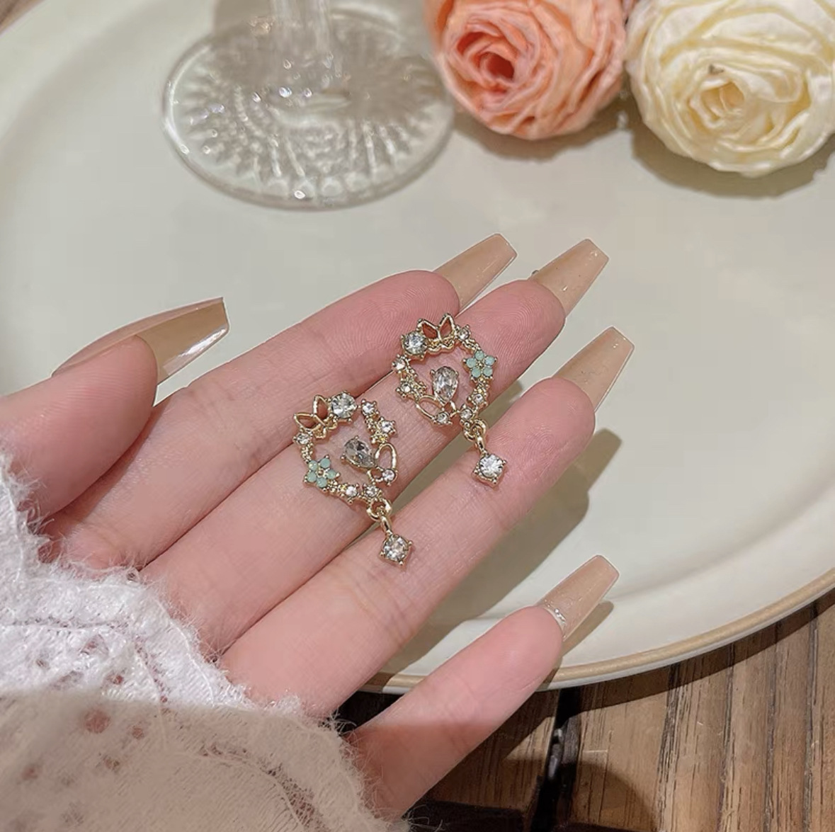 S925 Silver Needle French sweet maiden flower forest earrings