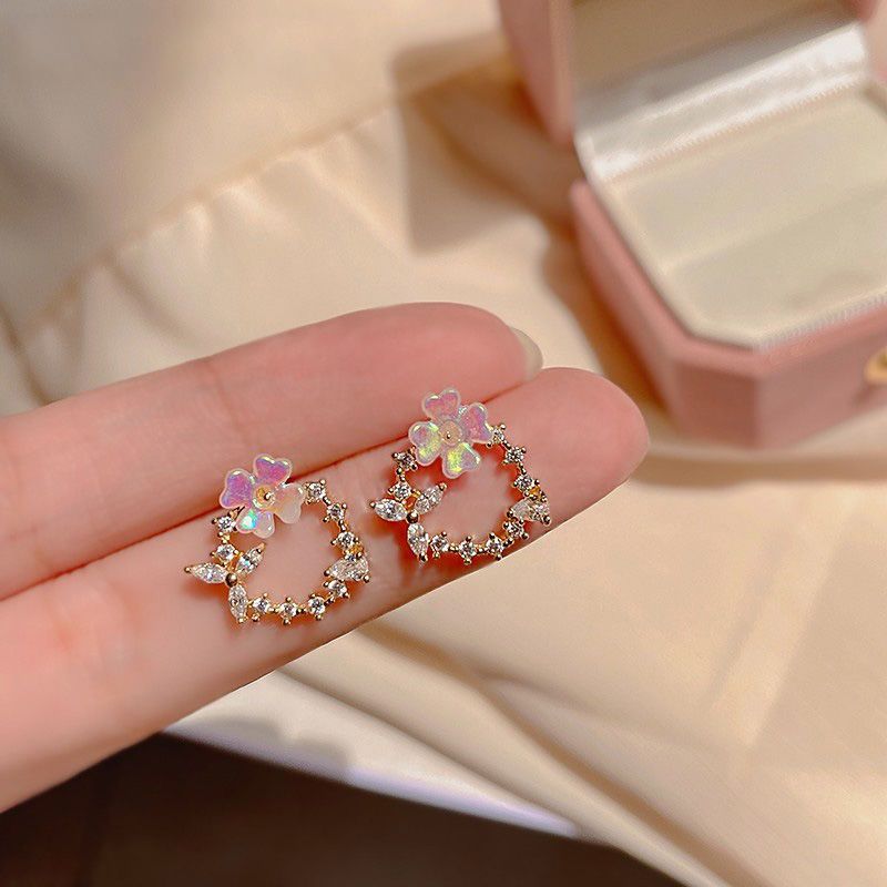 S925 Silver Needle French sweet maiden flower forest earrings