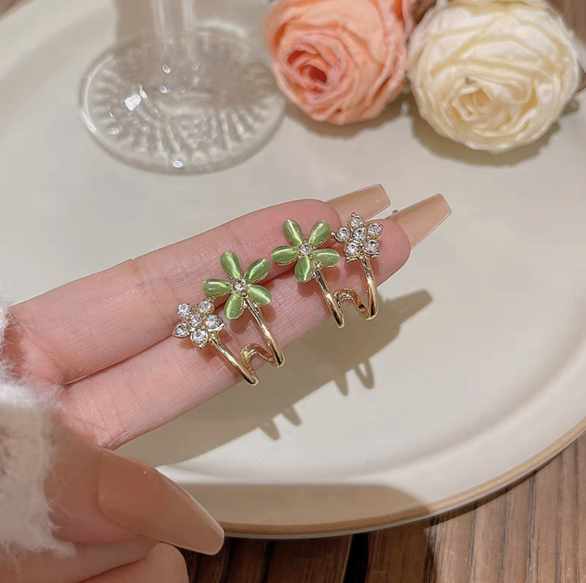 S925 Silver Needle French sweet maiden flower forest earrings