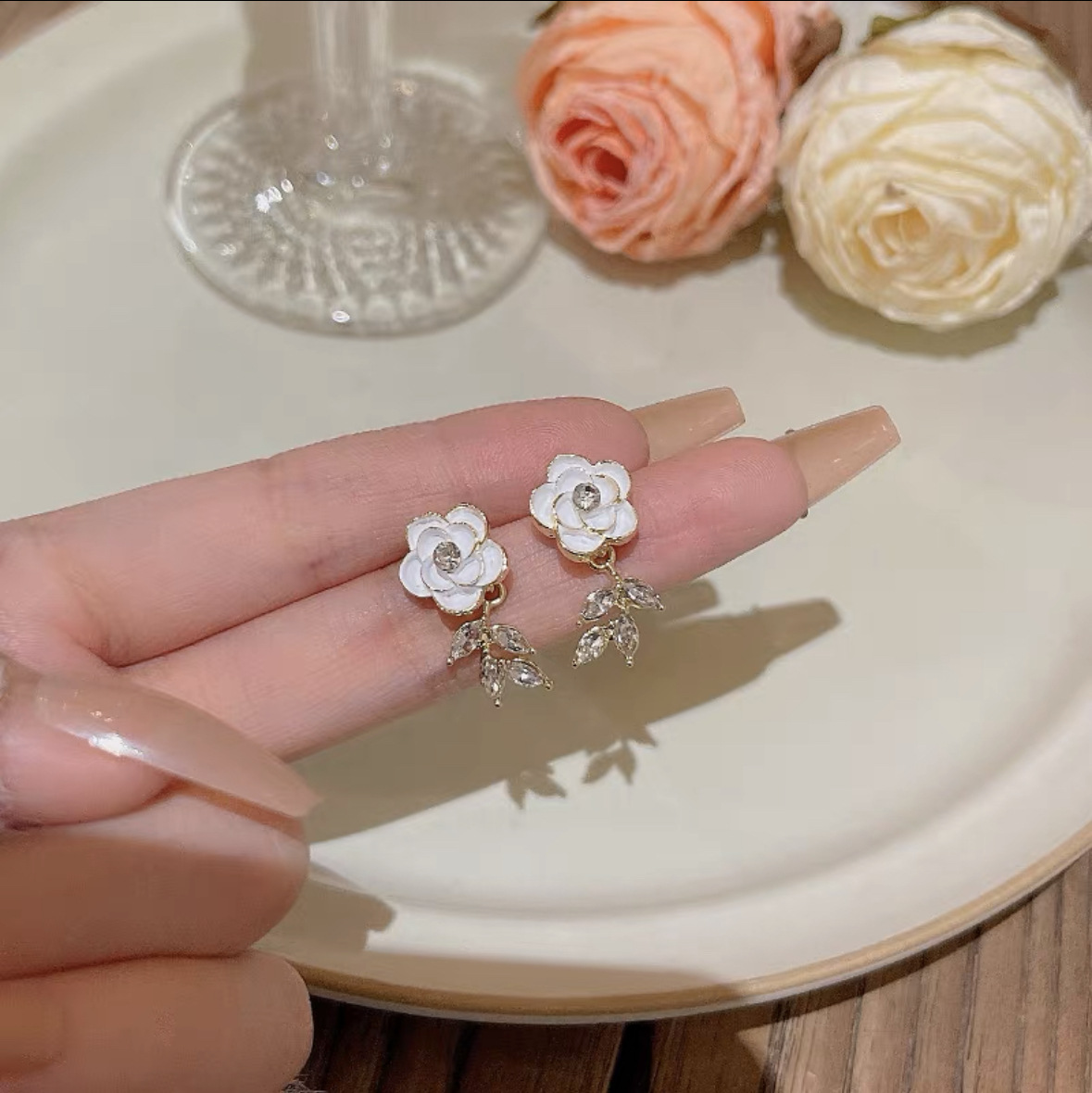 S925 Silver Needle French sweet maiden flower forest earrings