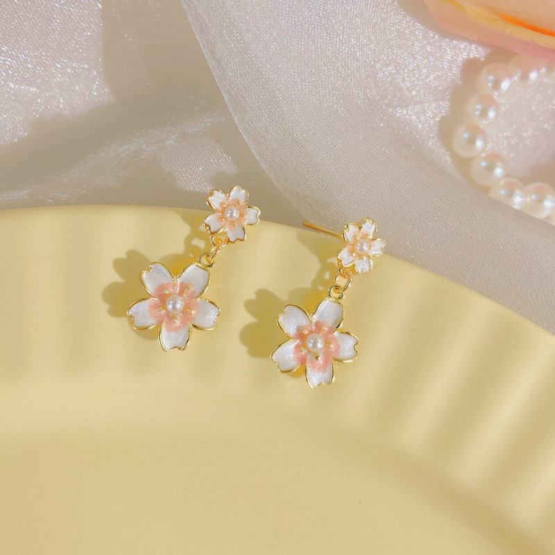 S925 Silver Needle French sweet maiden flower forest earrings
