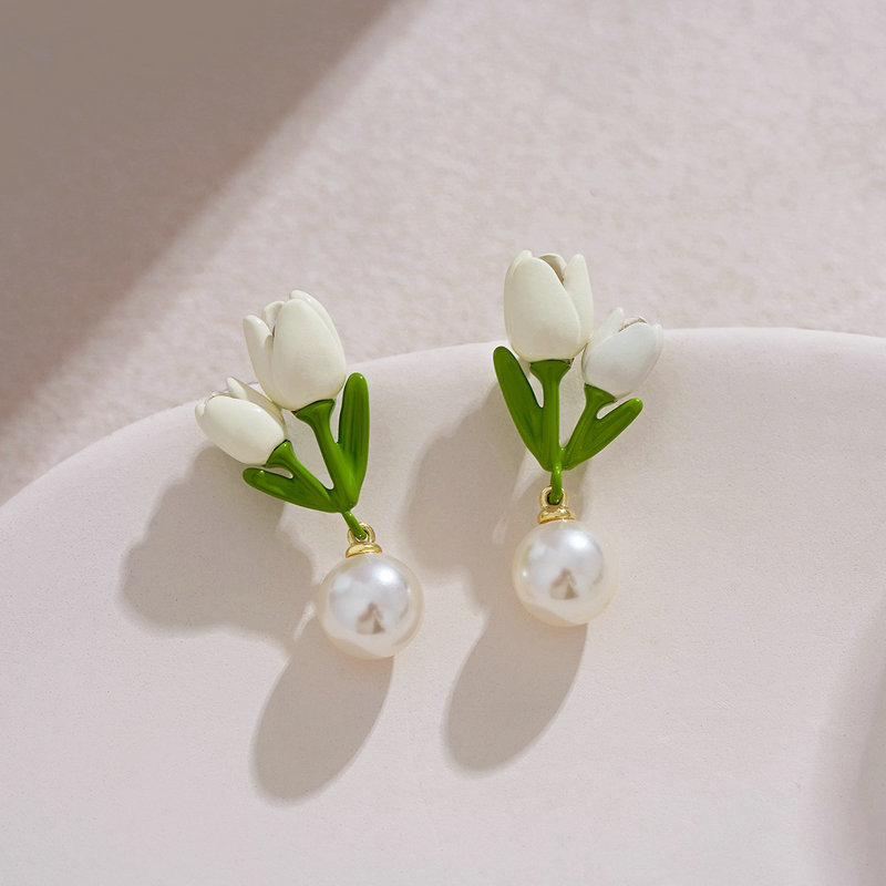 S925 Silver Needle French sweet maiden flower forest earrings