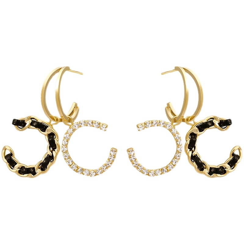 S925 Silver Needle Light luxury girl double C braided ear clip